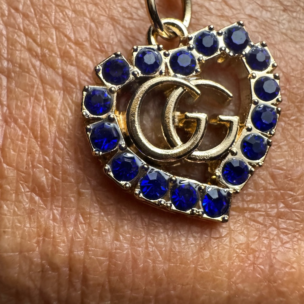 Gucci Blue and Gold Tone Bag Charm on Unbranded Chain